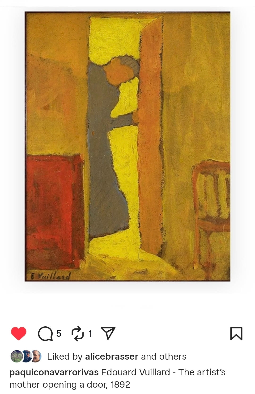 Painting of his mother opening a door