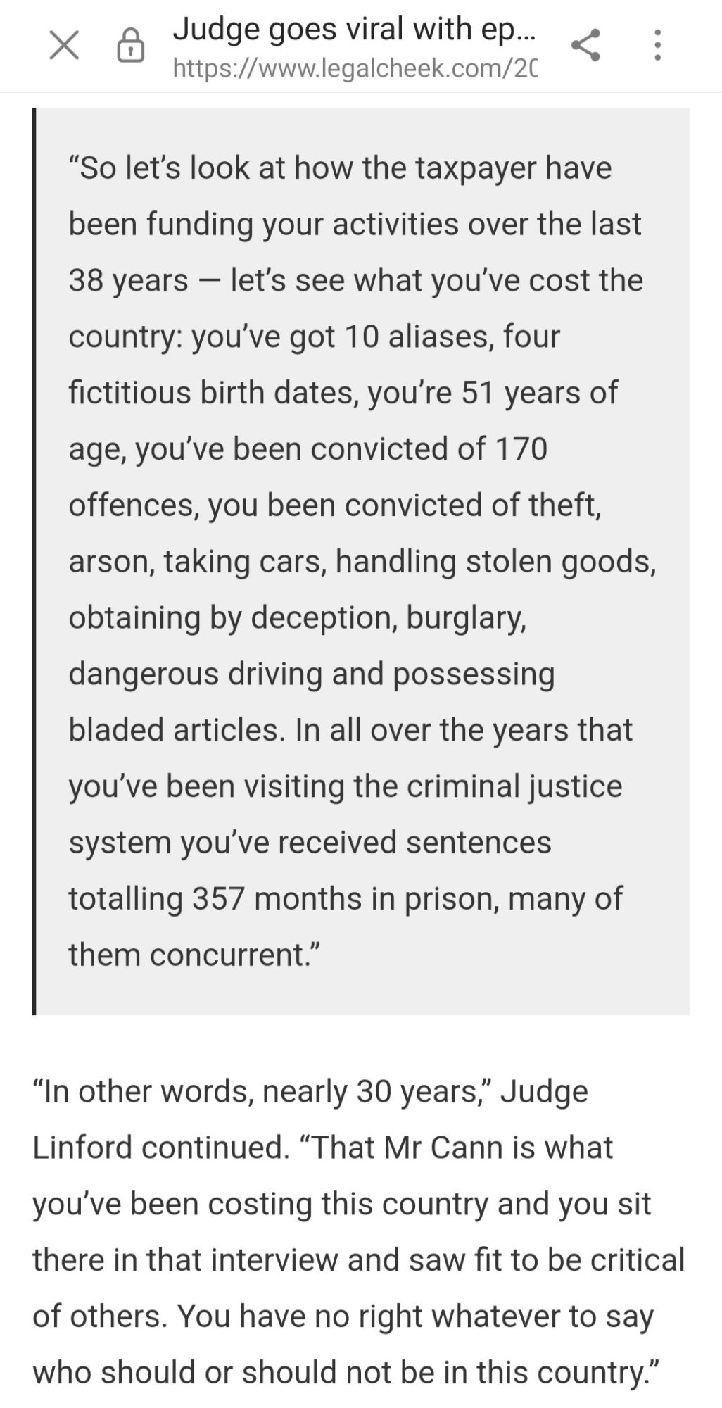 Judges comments to a convicted rioter who has cost the taxpayer huge sums over 30 years with his offending but was rioting over 'asylum seekers who cost this country too much money'.