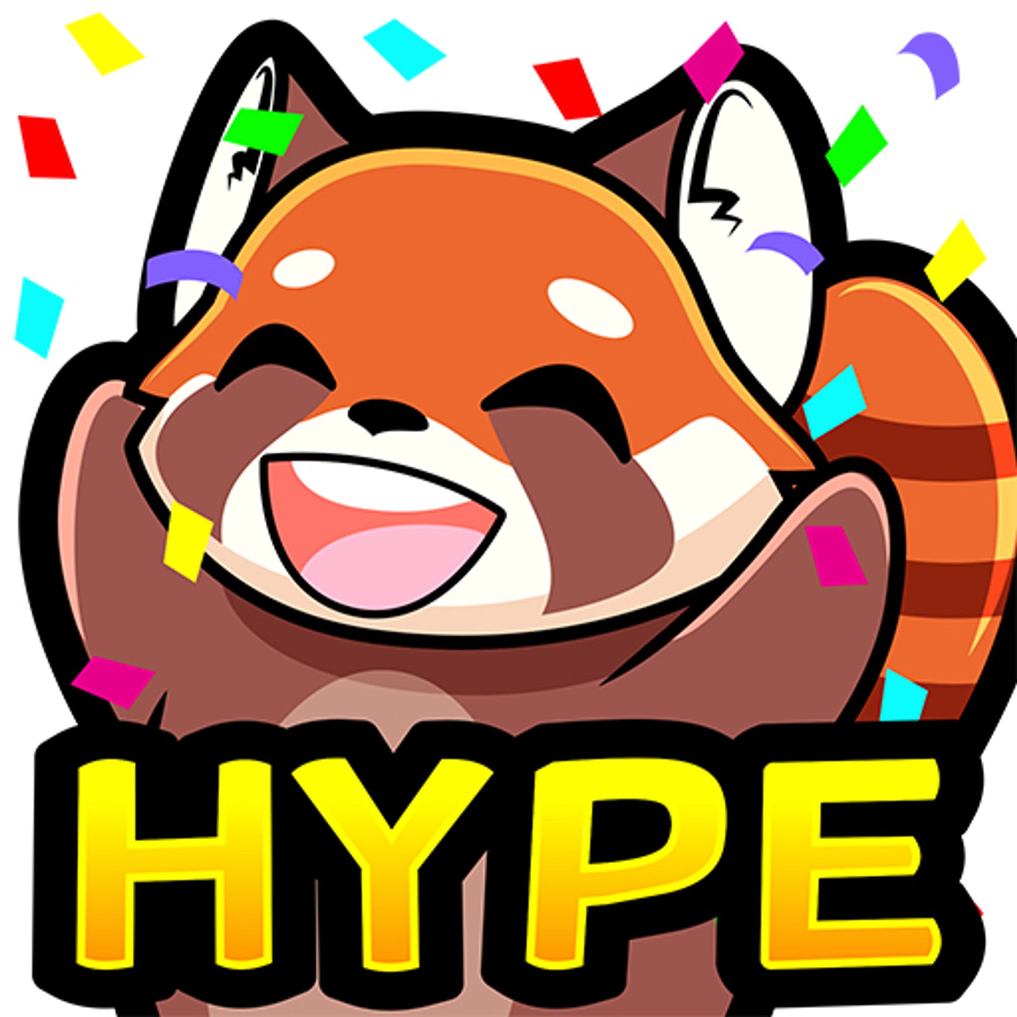 A sticker of a Red Panda tossing confetti.  The text says HYPE.