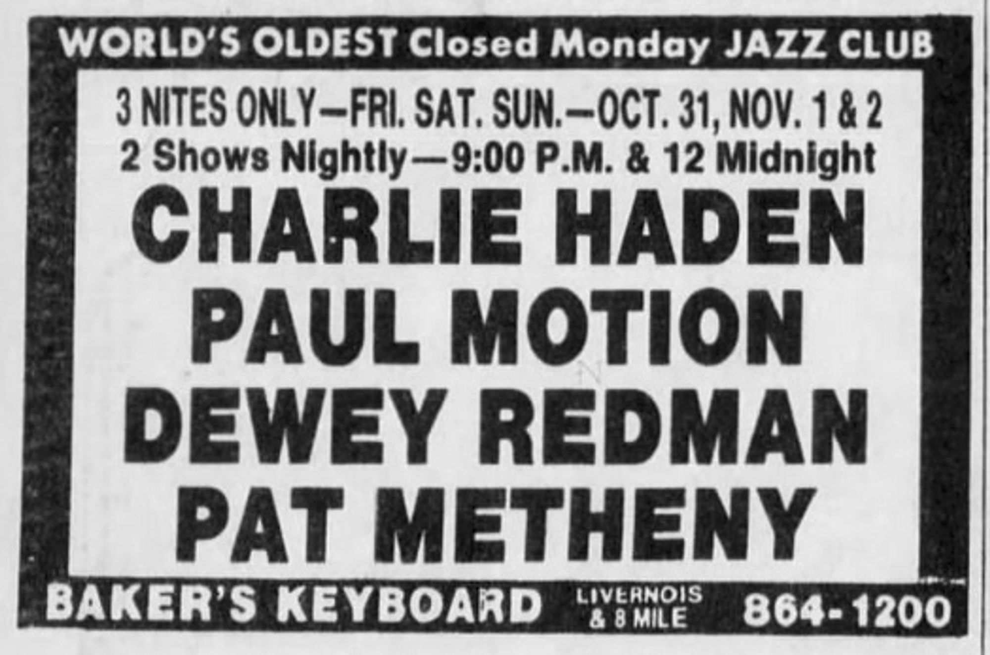 1980 - Charlie Haden, Paul Motian, Dewey Redman & Pat Metheny  - Baker's Keyboard Lounge - Detroit (Michigan)