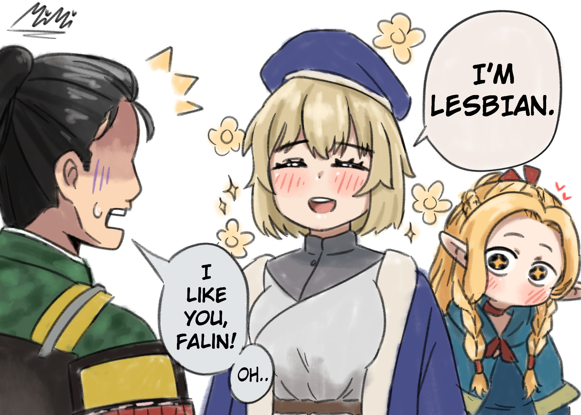 dungeon meshi meme: shuro confesses to falin but falin and marcille be fuckin' ong fr no cap