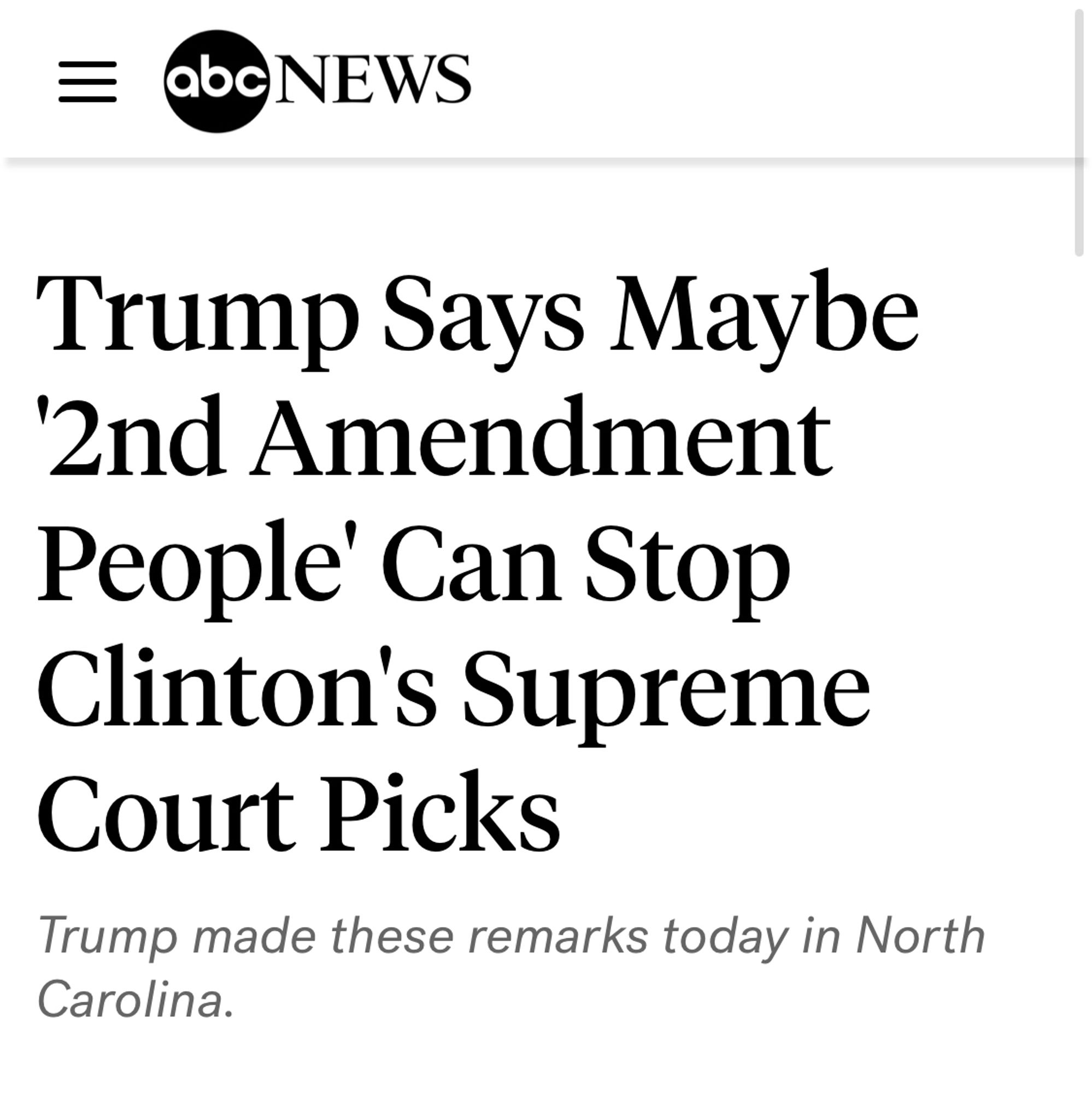 Trump Says Maybe 2nd Amendment
People' Can Stop Clinton's Supreme Court Picks