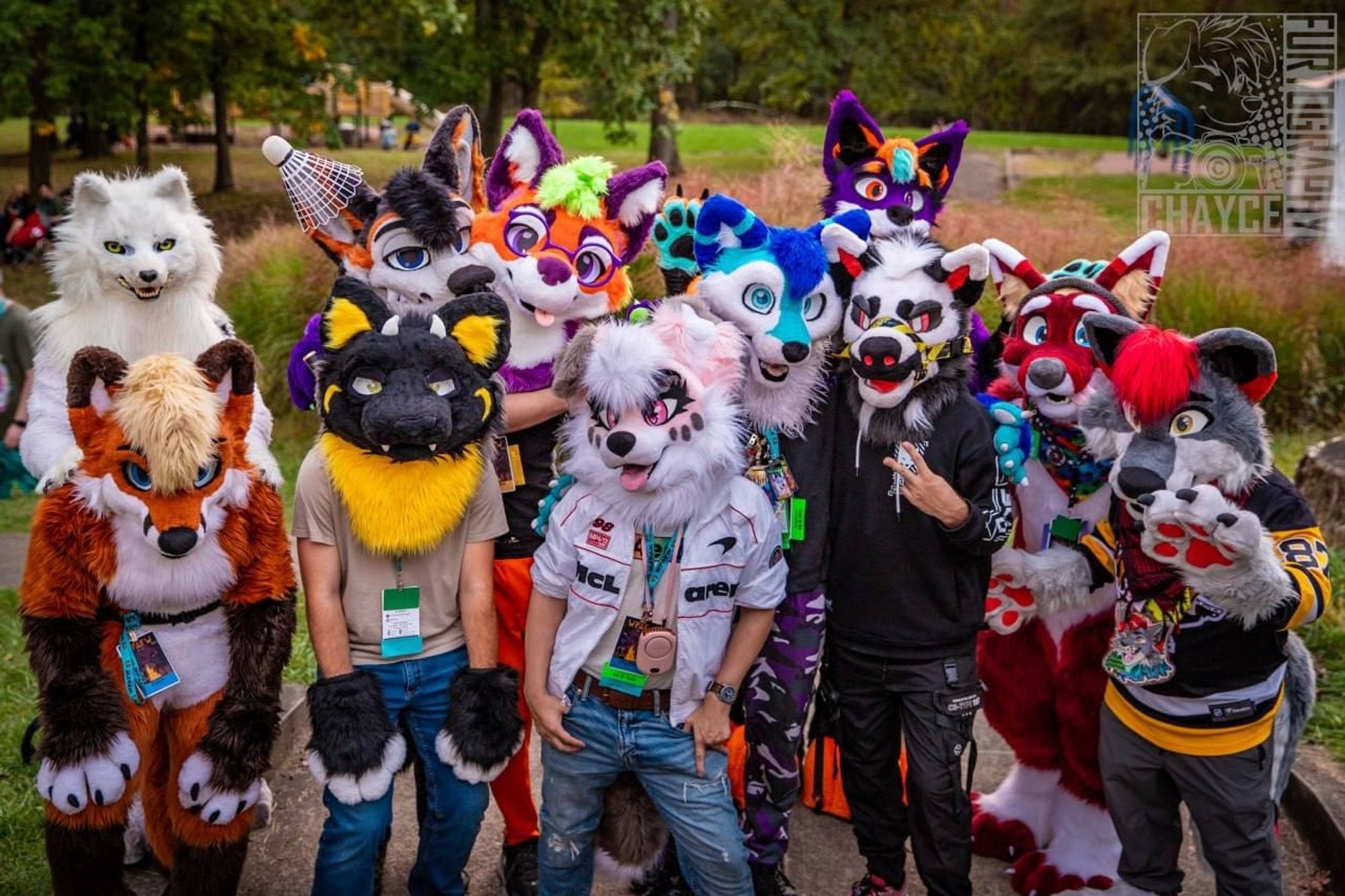 a group photo of 11 fursuiters