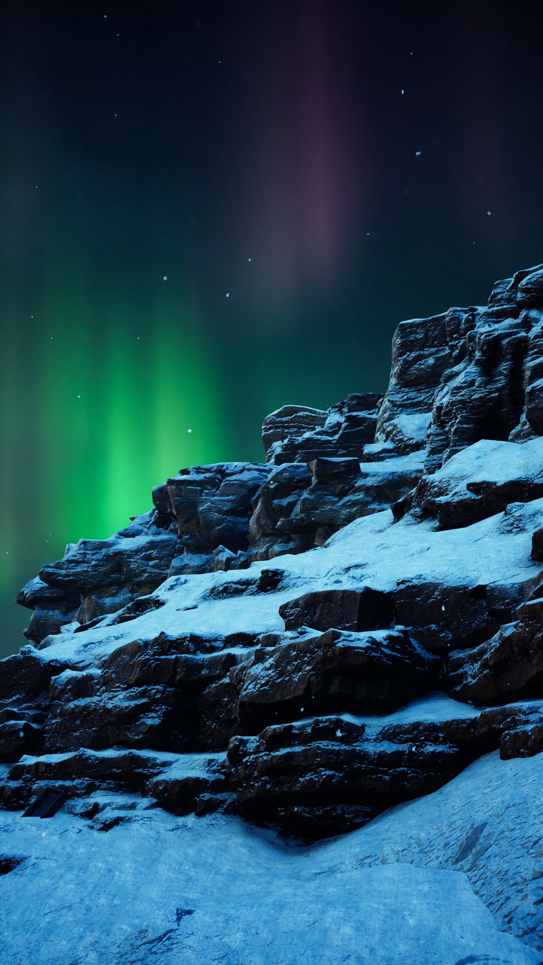 The Aurora from a snowy mountainside.