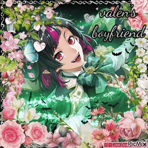 a picture of a girl with the words " valen 's boyfriend " written on it