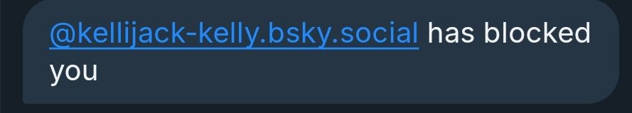 Screenshot showing kellijack the fake lawyer has blocked me...