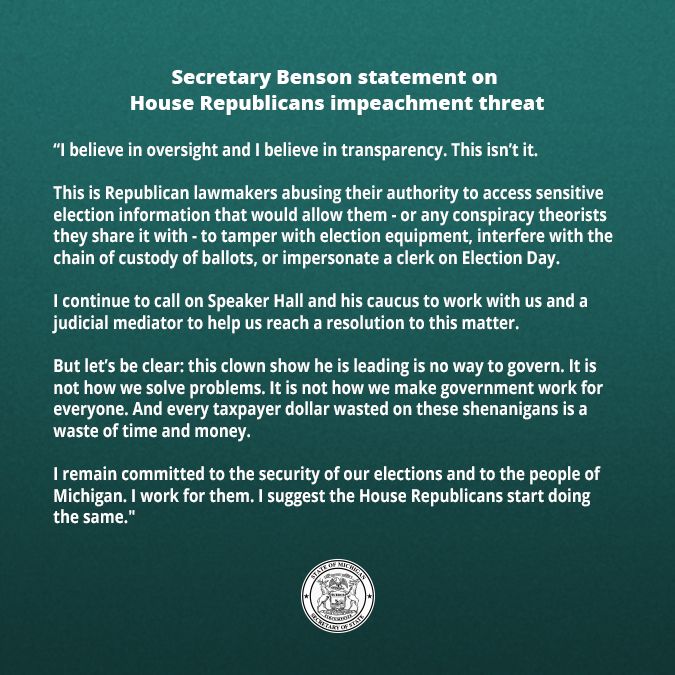 "I believe in oversight and I believe in transparency. This isn’t it. 

"This is Republican lawmakers abusing their authority to access sensitive election information that would allow them - or any conspiracy theorists they share it with - to tamper with election equipment, interfere with the chain of custody of ballots, or impersonate a clerk on Election Day. 

more at lnks.gd/2/32t53nV