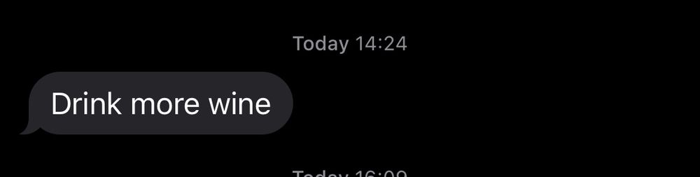 Text message saying “drink more wine”