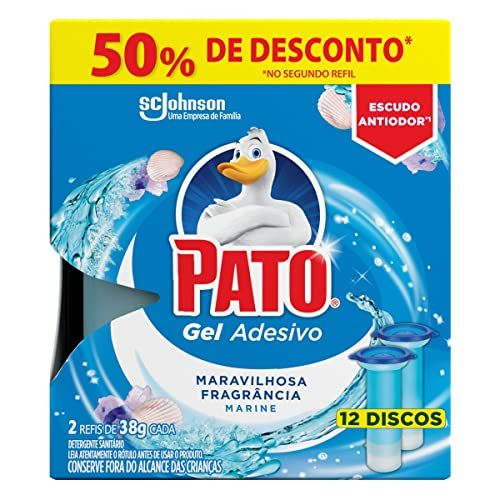 🛒 Pato Desodorizador Gel Adesivo 2 Refis Marine, Limpeza Banheiro, Vaso Sanitário Limpo e Perfumado, 12 Discos