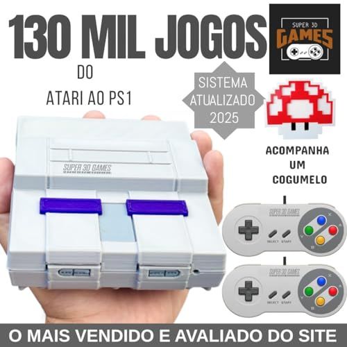 🛒 Mini Console Retro Super Nintendo com 130 mil jogos + 2 Controles Super 3D Games