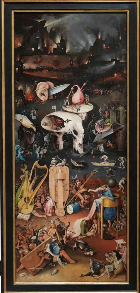 Hieronymus Bosch, The Garden of Earthly Delights, right panel. 
I've seen this work in person and it's, well, accurate.