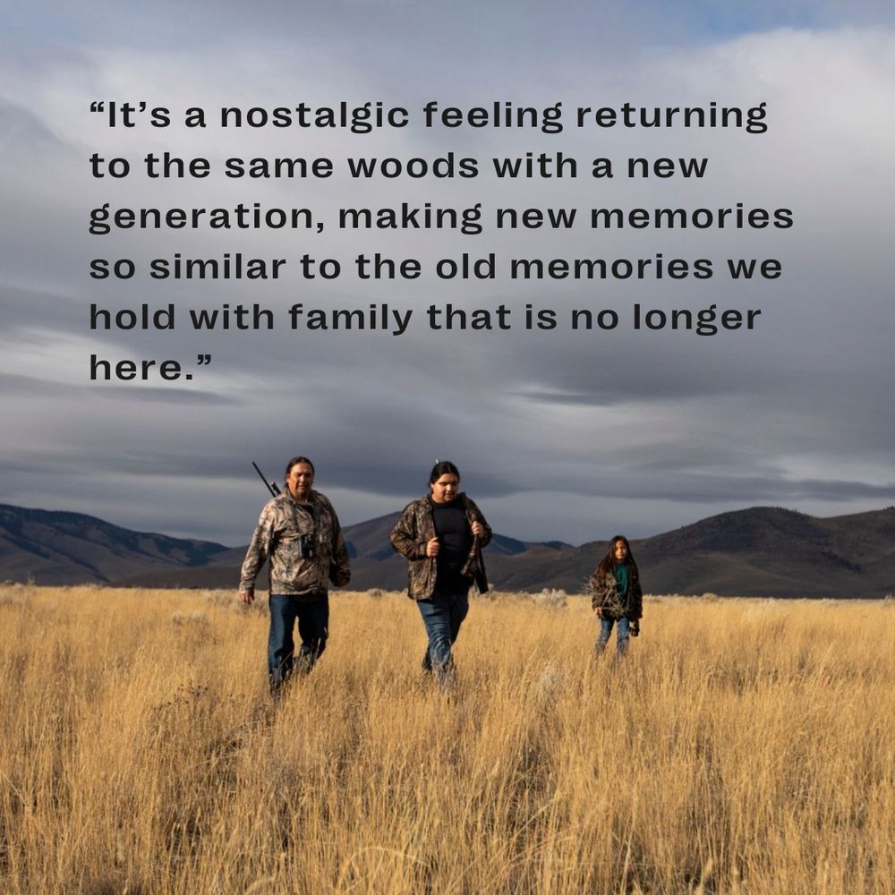 "It's a nostalgic feeling returning to the same woods with a new generation, making new memories so similar to the old memories we hold with family that is no longer here." Family hunting in a field