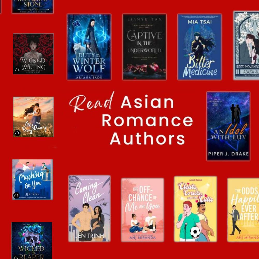 Text: Read Asian Romance Authors, with various book covers