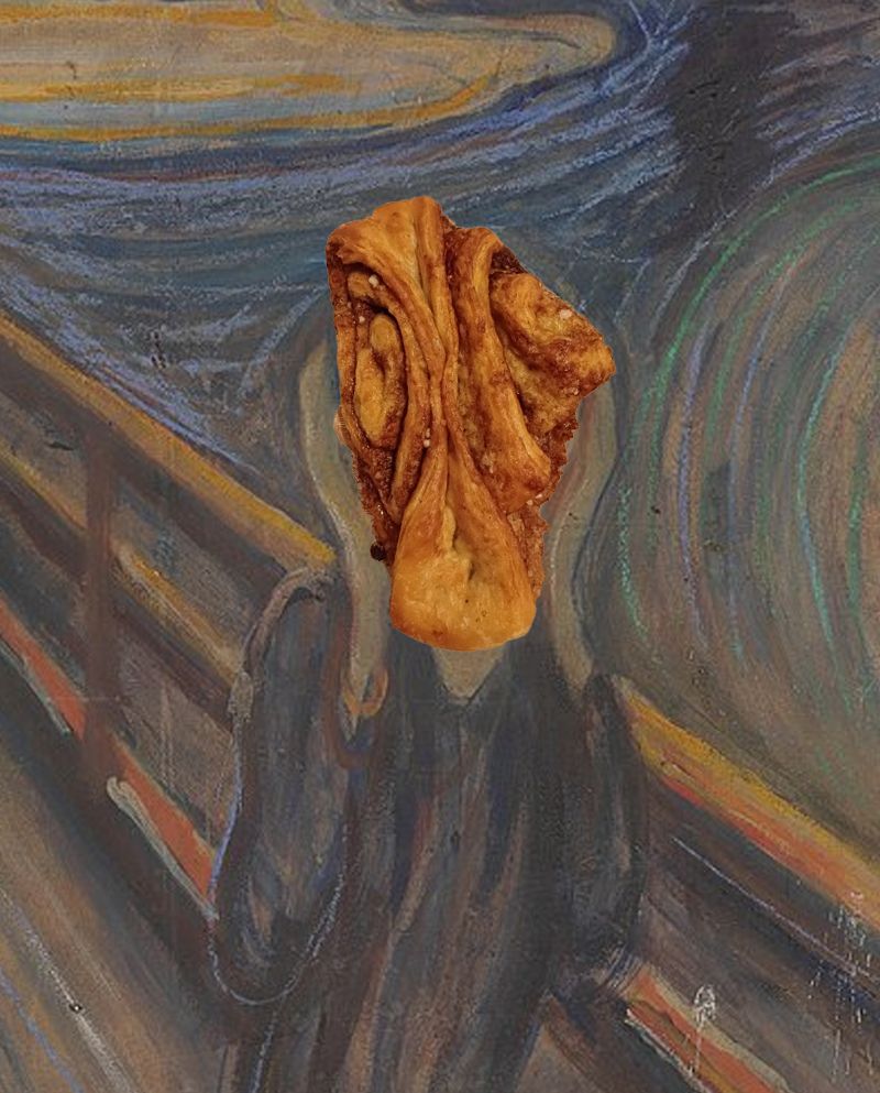 Der Schrei von Edvard Munch - allerdings mit Franzbrötchen-Gesicht.