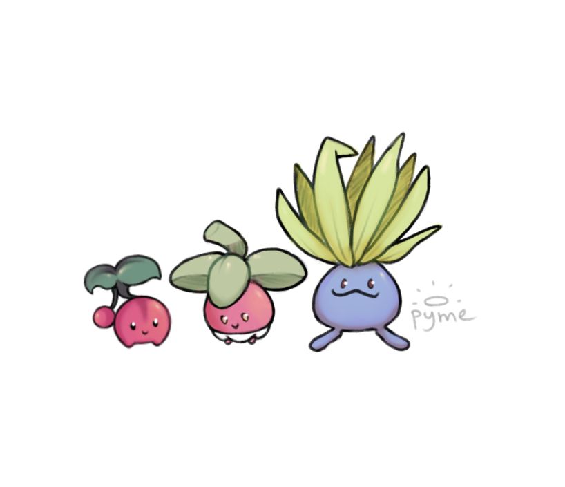 Digital drawing of the Pokémon Cherubi, Bounsweet and Oddish