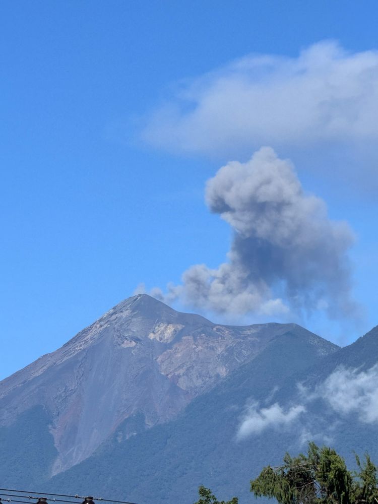 Volcán de Fuego in Guatemala. Spewing fumes. July, 2024.