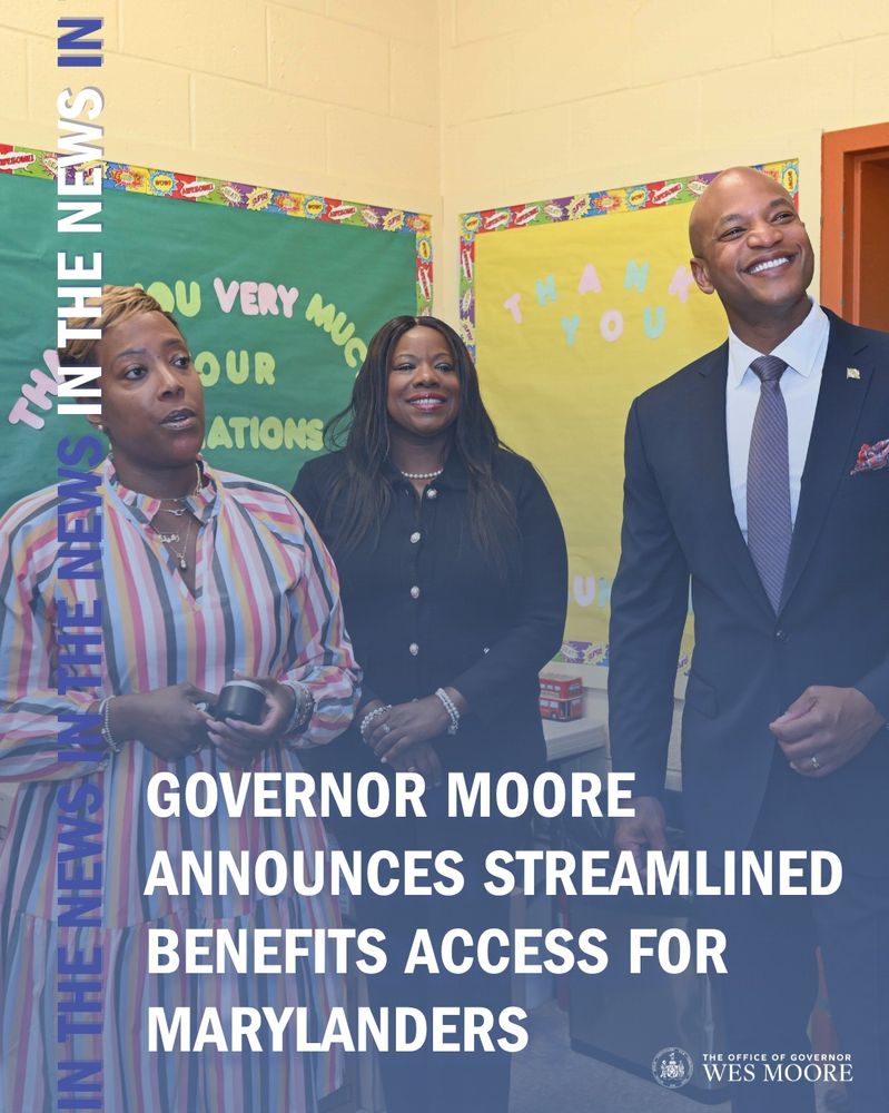 Carousel of headlines about Governor Moore’s action to streamline benefits access for Marylanders through Maryland Benefits One Application: Governor Moore Announces Streamlined Benefits Access for Marylanders Through Maryland Benefits One Application