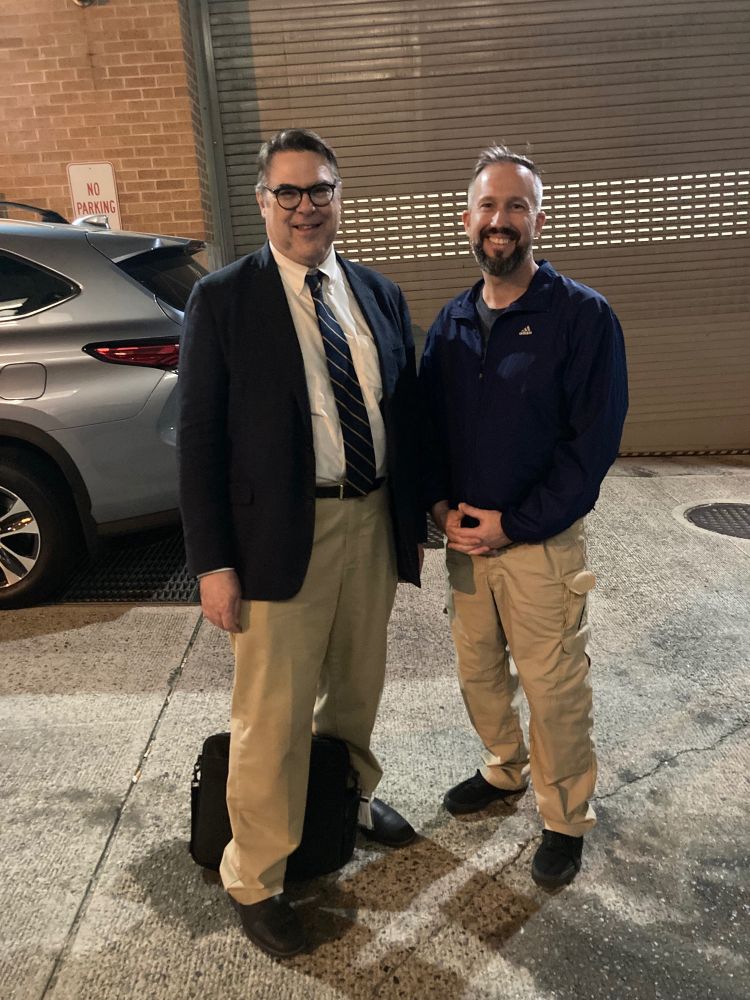 Manhunt Author James Swanson with Joe Barry outside back entrance of Ford's Theatre, April 14, 2023..