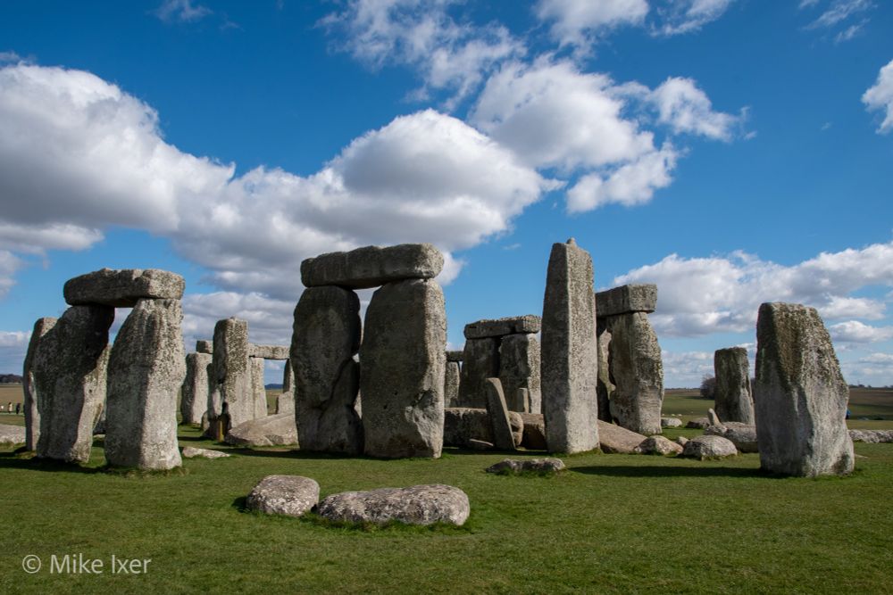 Stonehenge with blue sky above.