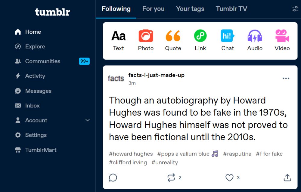 my tumblr dash. The layout of posts has changed, instead of notes they have normal buttons like any other social media site.