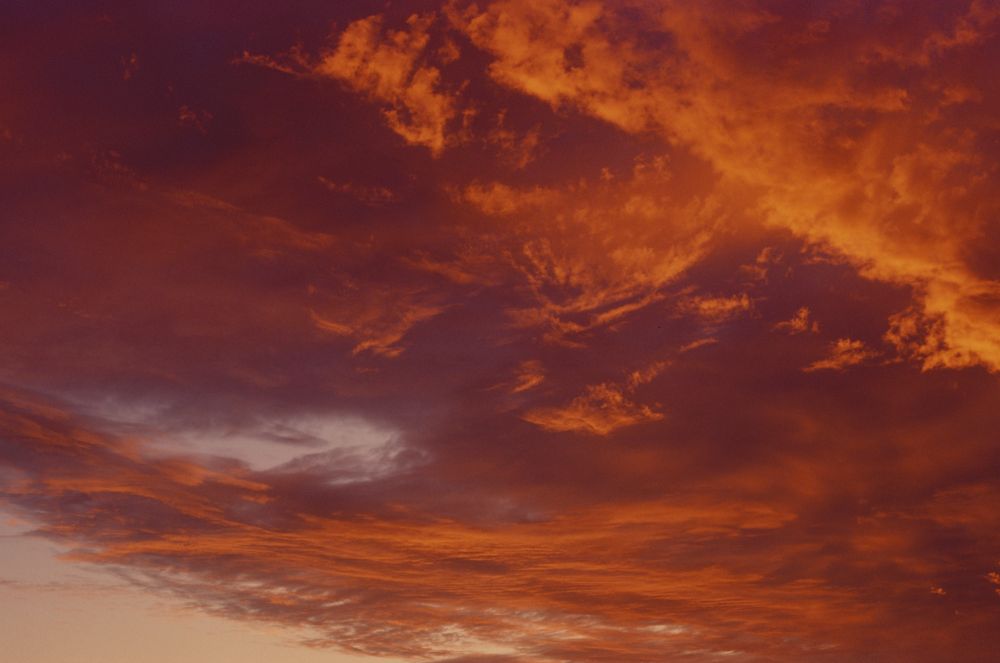 Waves of yellow, orange, and purple-red clouds at sunset 