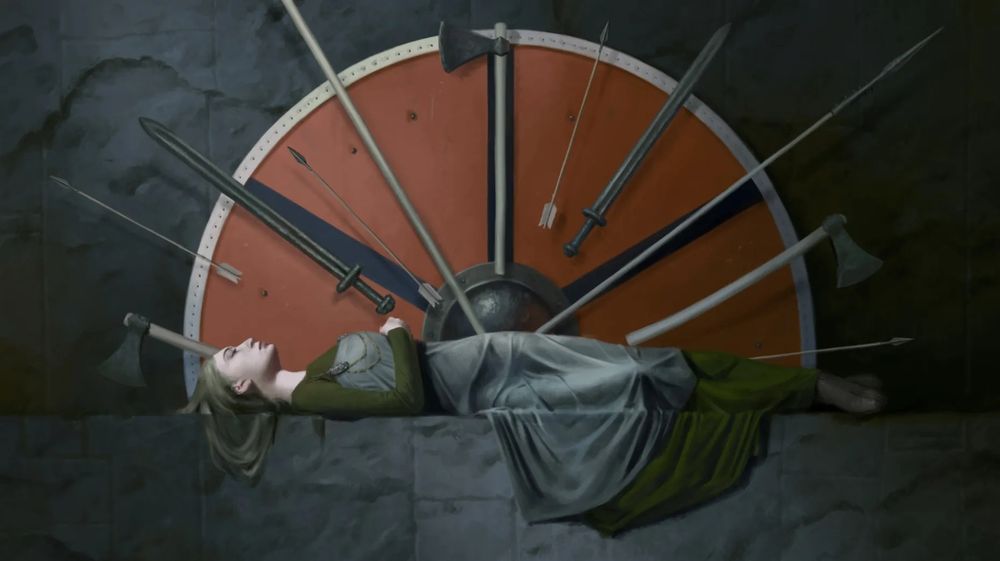 An illustration of a woman with weapons behind her (Image credit: Grace Aldrich)