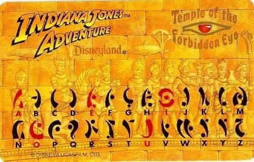 A scan of the Indiana Jones Adventure Deciper card for Disneyland back in the day.