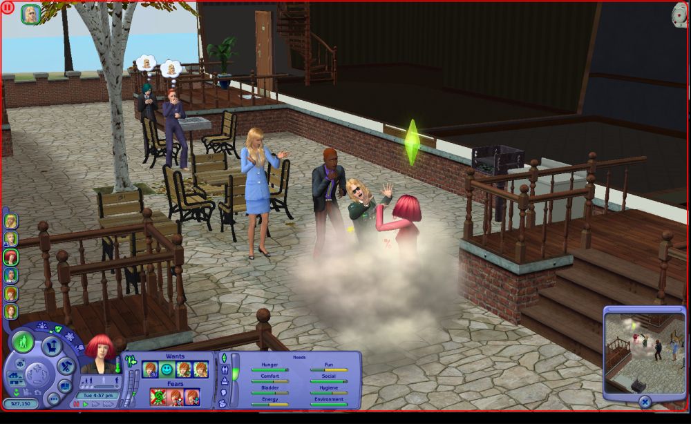 Char and Haman fighting while other sims on-look. Among the crowd is a very horrified Kamille and a very amused Chara.