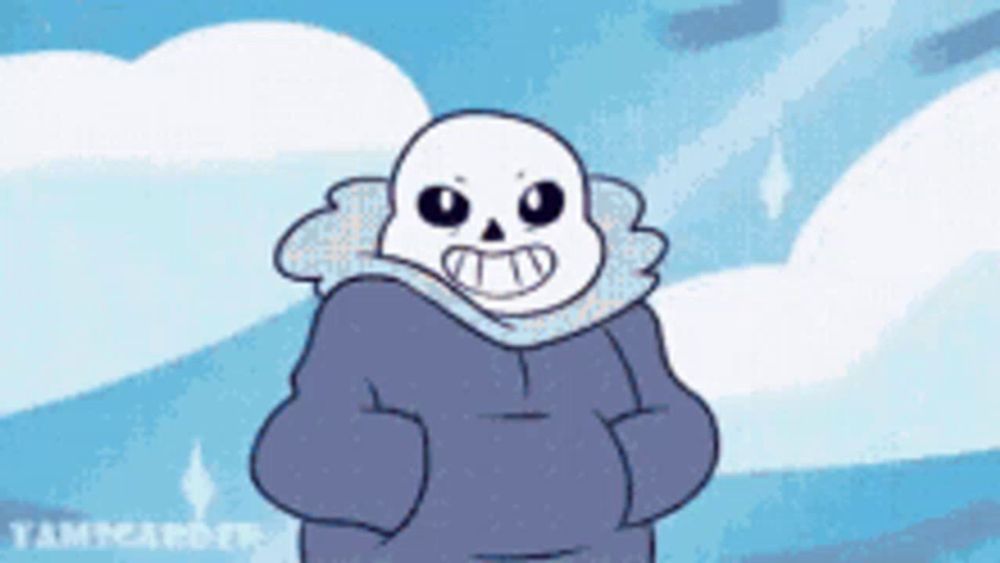 a cartoon of a skeleton in a blue jacket