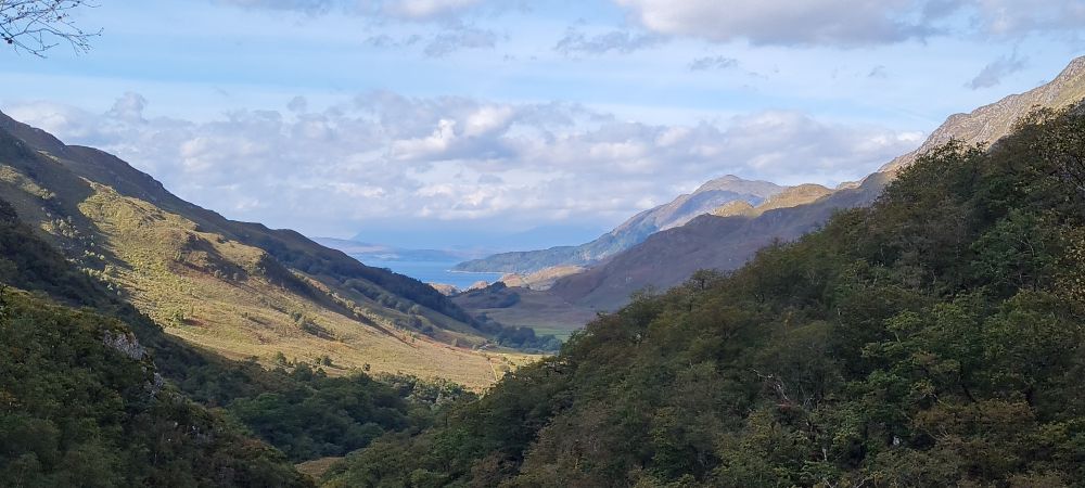 Looking down the glen to Corran, Isle of Skye in the background