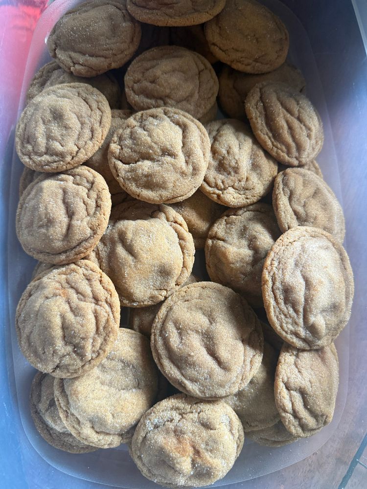 Soft ginger cookies in a plastic airtight container so they don’t dry out. Aka molasses crinkles 