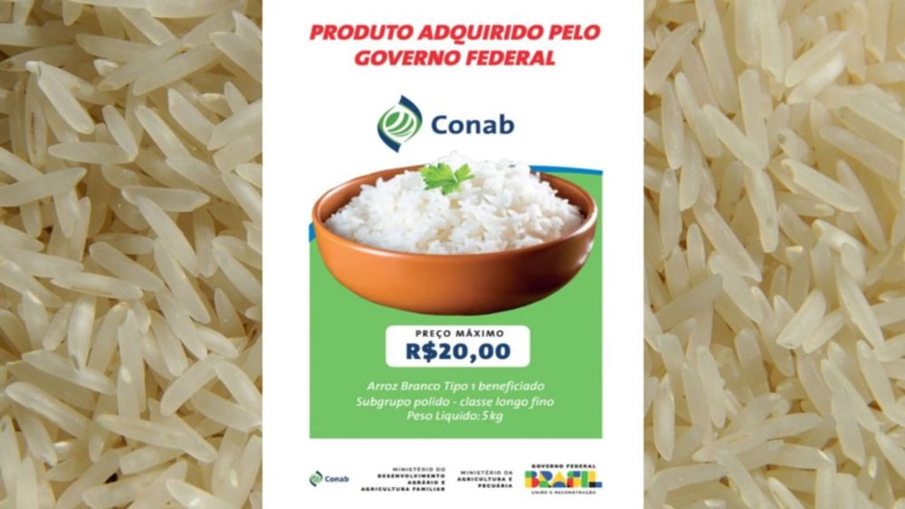 Arroz importado pelo governo já tem rótulo e custará R$ 20 o pacote de 5kg