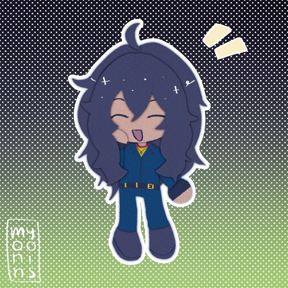 paper doodle of ru’s original character in the mouthwashing uniform