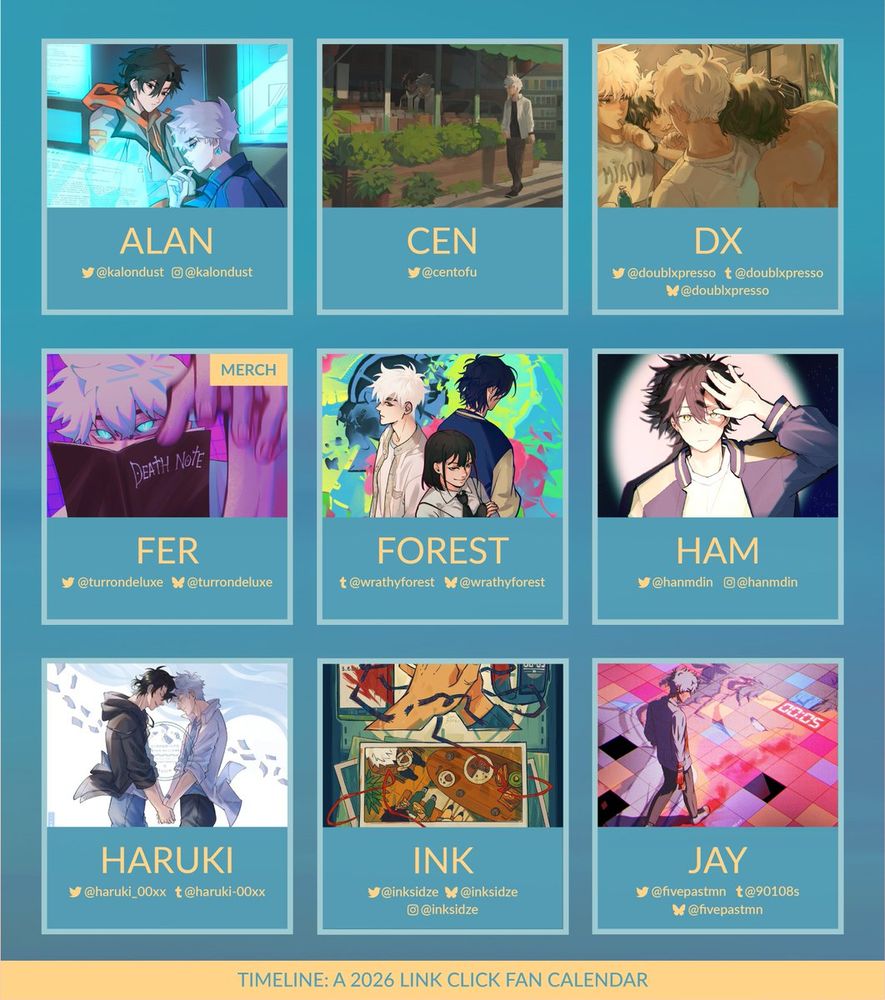 Artists:

@/kalondust (X) | @/centofu (X) | @doublxpresso.bsky.social |
@turrondeluxe.bsky.social | @wrathyforest.bsky.social | @/hanmdin (X) | @/haruki_00xx (X) | @inksidze.bsky.social | @fivepastmn.bsky.social