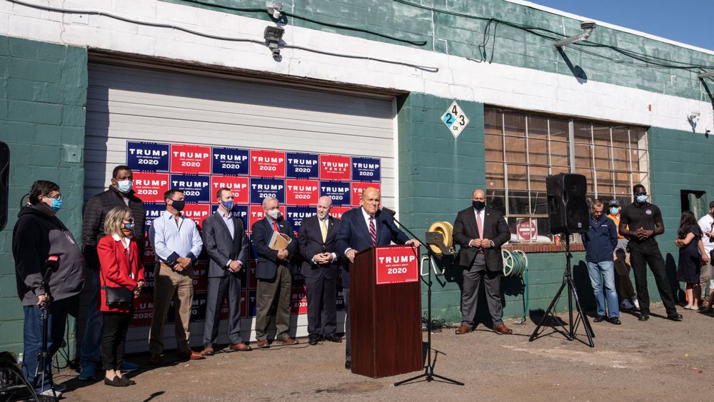 four days after the United States presidential election was held, Rudy Giuliani, former mayor of New York City and an attorney for then-president Donald Trump, hosted a press conference at Four Seasons Total Landscaping, a small business in the Holmesburg neighborhood because some dickhead was asked to book the Four Seasons hotel.