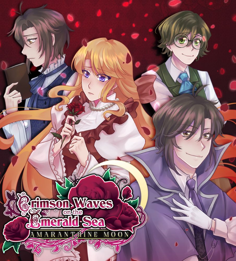 4 Victorian-era anime style characters surrounded by rose petals.
Crimson Waves on the Emerald Sea Amaranthine Moon