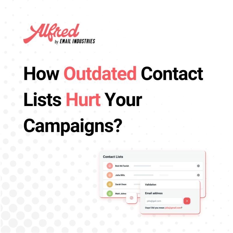 How outdated Contact Lists Hurt Your Campaigns. 

Alfred.email, by Email Industries, can help. 