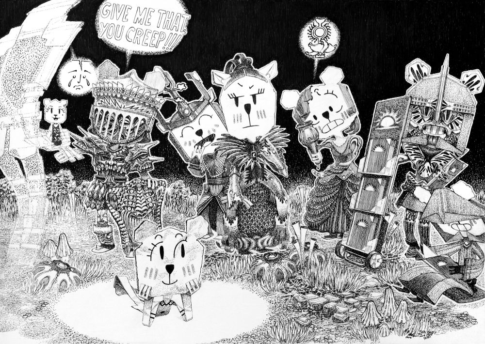 Paper bear Teri from "The Amazing World of Gumball" cartoon show imagines herself as a lineup of characters from The Elder Scrolls: Oblivion video game.