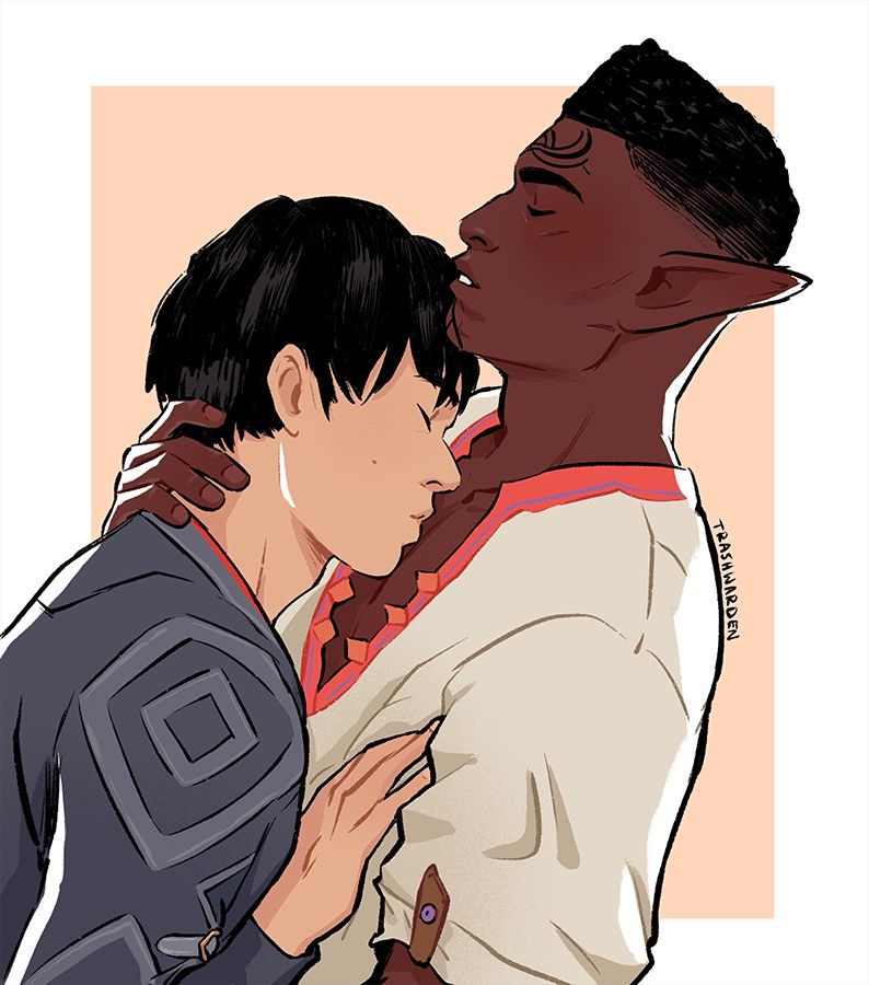 Rook Mercar kissing Davrin on the chest 