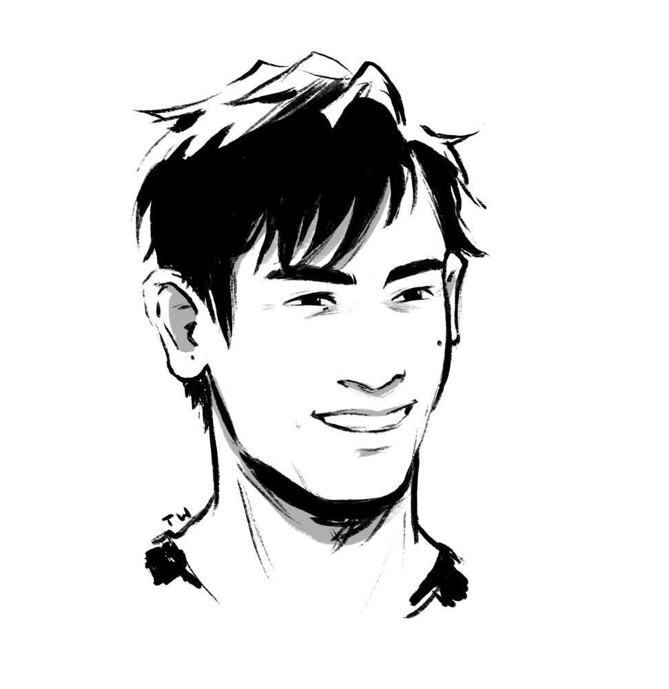 A sketch of Zhang Zhehan, smiling 