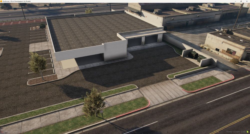 Picture of the the finished initial art pass of the side of the lot with the service center garage area.