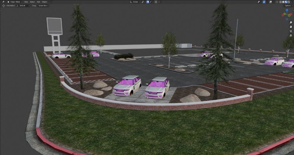 Blender screenshot of the curved brick wall.