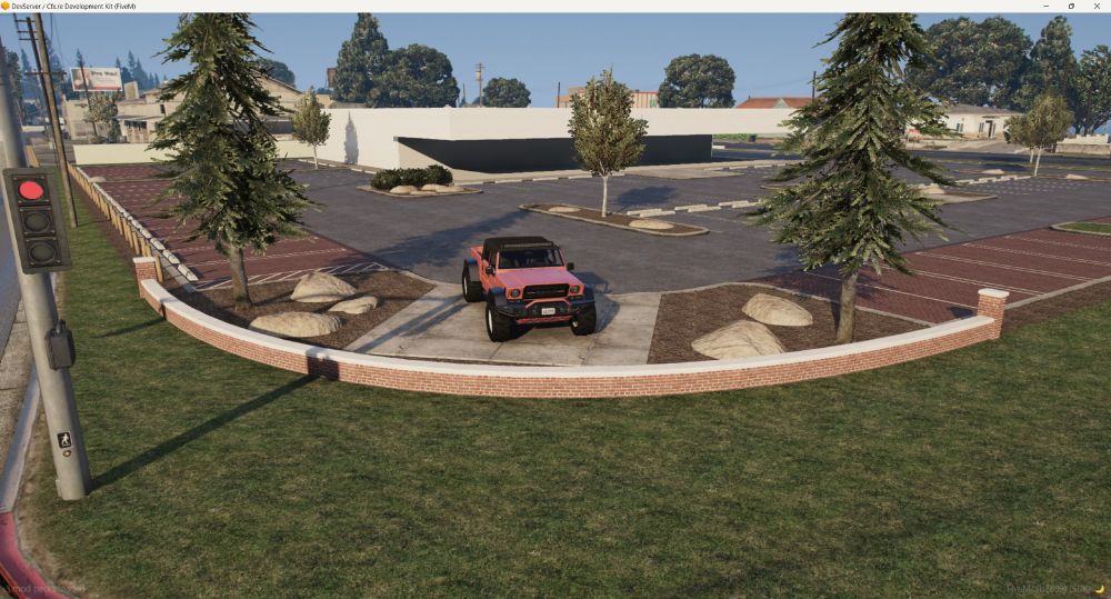 In-game screenshot of the curved brick wall.