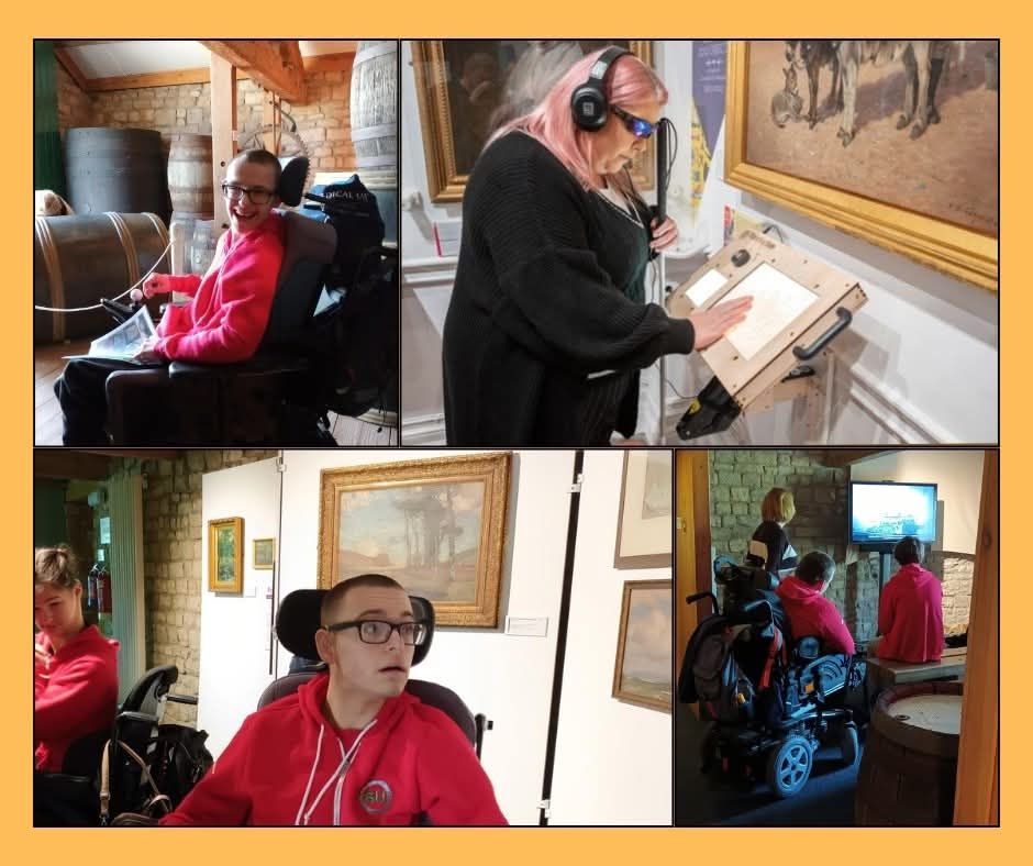 Pictures of a different people engaging with museums, including wheelchair users. 