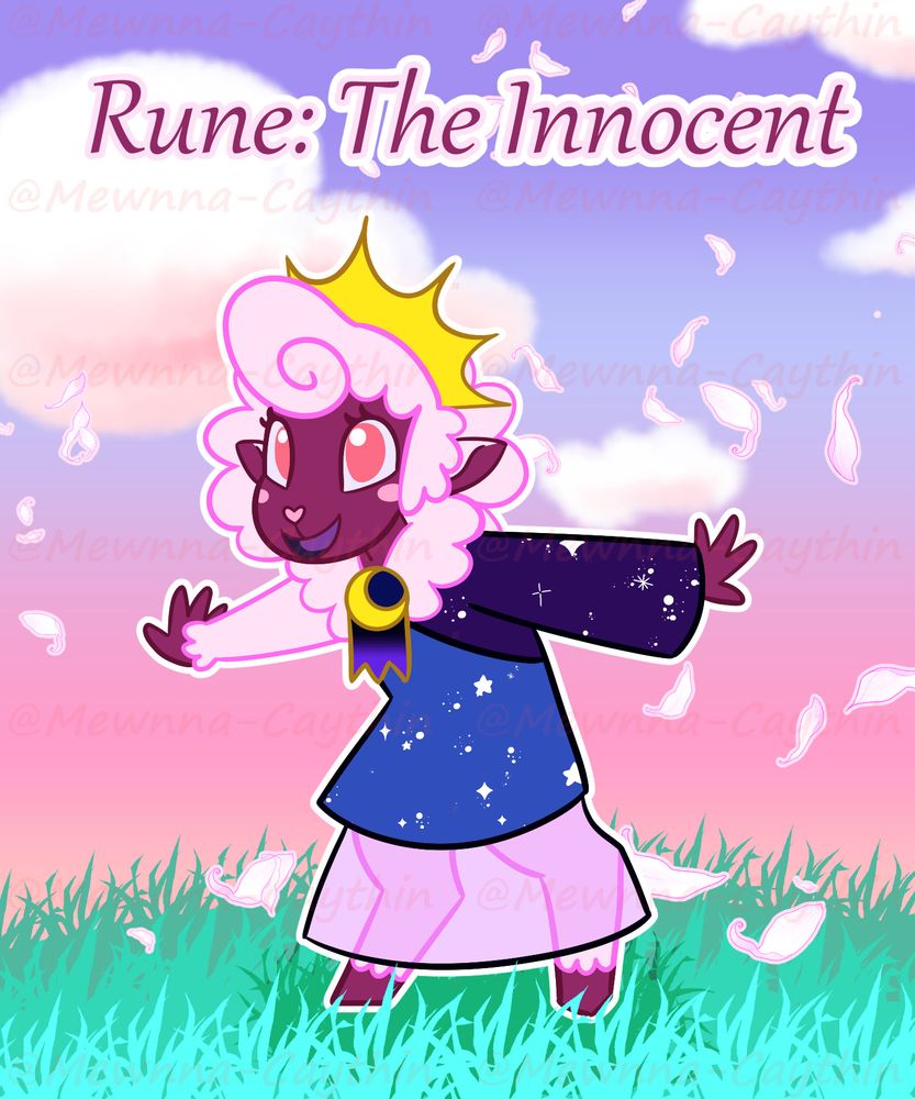 Rune: Embodiment of Innocence, Joy, Whimsy, and Humility.  Despite them being an eternal child, they play an important role in ensuring humanity holds onto that child-like wonder.  And with that sparkle comes with an equal amount of immaturity.  There is someone that does keep Rune in check so there be as little tantrums as possible.