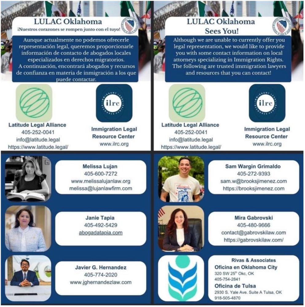 Has important LULAC Oklahoma Latitude Legal Alliance resources for people at risk.