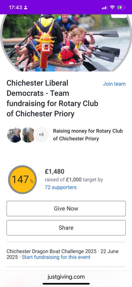 Chichester Liberal Democrats fundraising for charity Rotary Club of Chichester Priory.