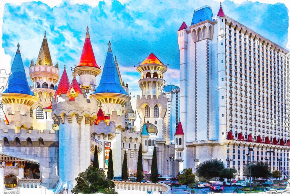 Excalibur Hotel, Las Vegas - painting by Tatiana Travelways