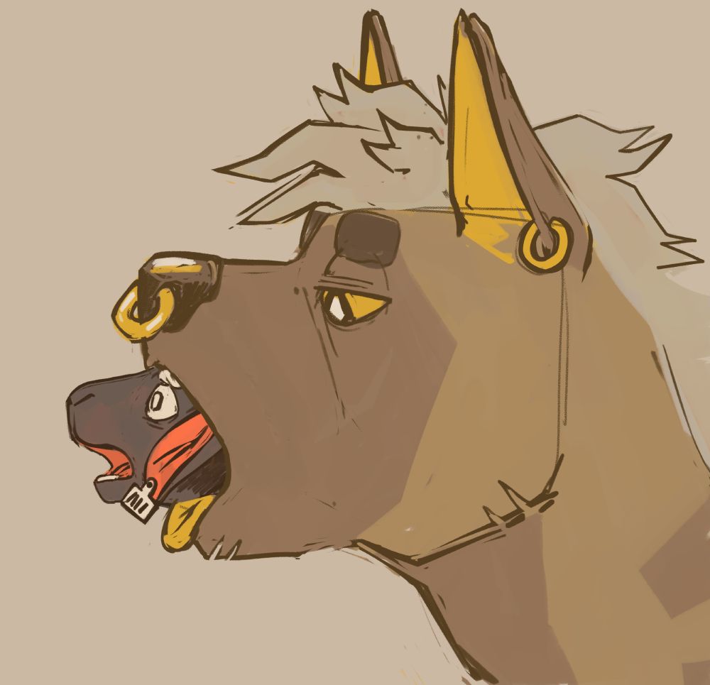 With only his face visible, a sheep screams for help from the jaws of an unbothered hyena. The predator's jellow tongue holds the sheep like a chute, ready to slide them back with ease.