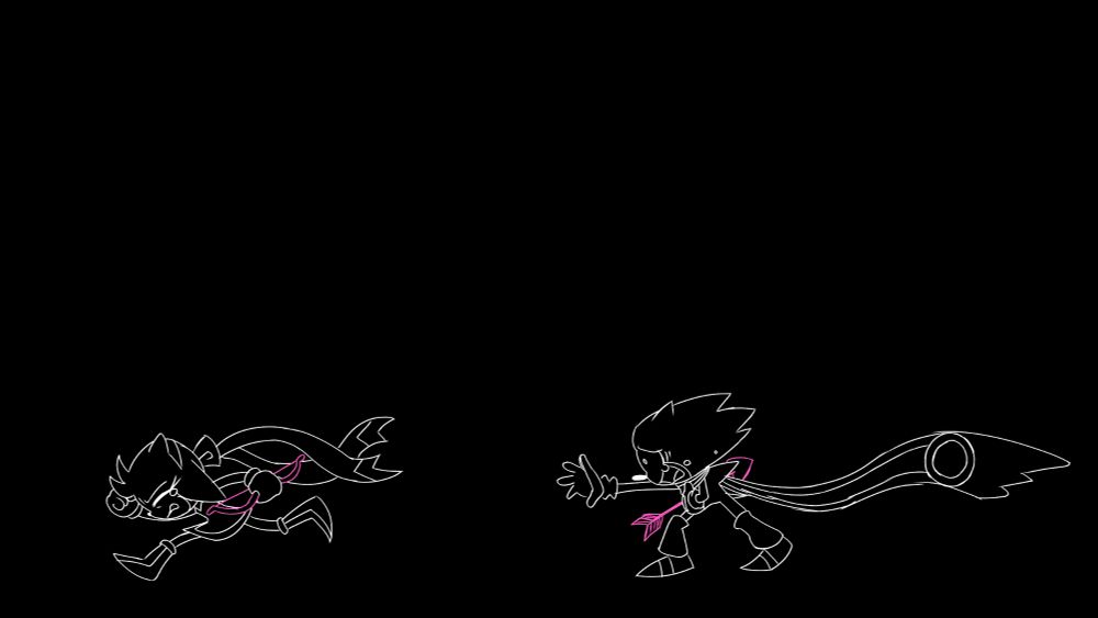 Alternate version of Amy Rose, with a bow, running away from alternate version of Sonic, impaled by a cupid arrow. Amy looks upset about what she did.